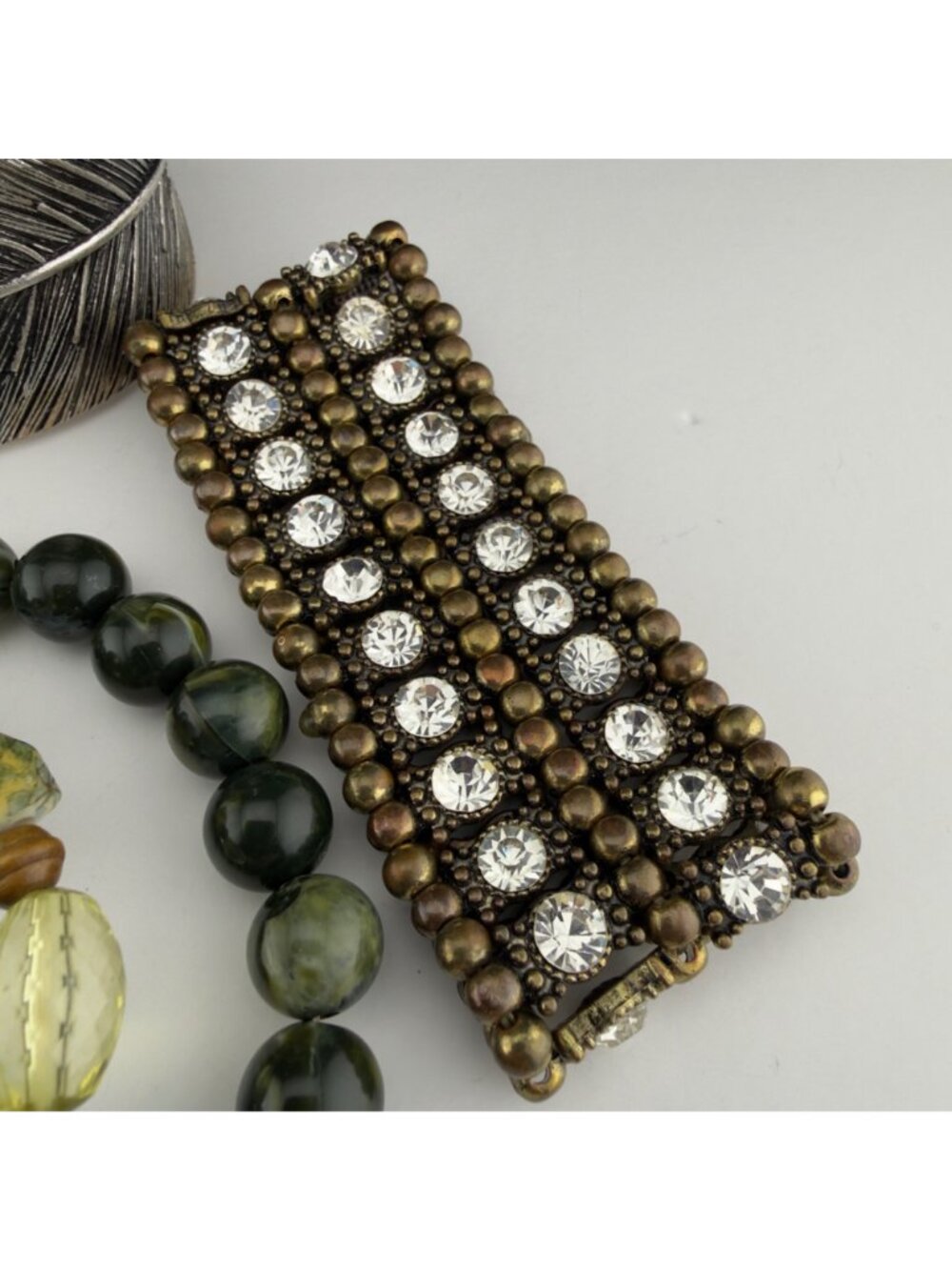 Boho Bracelet Lot Silver Tone Cuff Rhinestone Stretch Mixed Metals Stackable - Picture 4 of 16